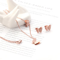 18k Rose Gold-Plated Butterfly Stud Earrings & Pendant Necklace