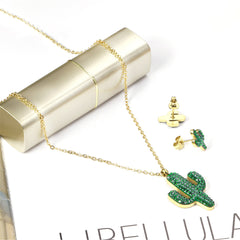 Green Resin & Cubic Zirconia 18K Gold-Plated Pendant Necklace & Stud Earrings