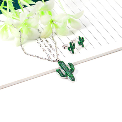 Green and Cubic Zirconia Pendant Necklace and Stud Earrings, stud earrings for women, vintage-inspired design, side view
