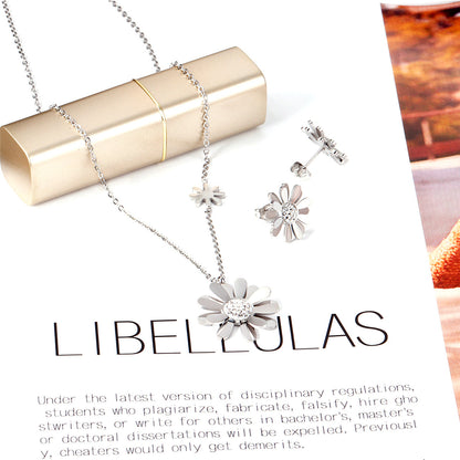 Cubic Zirconia and Stainless Steel Mum Stud Earrings and Pendant Necklace, stainless steel stud earrings..., lifestyle look