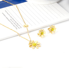 Cubic Zirconia & 18K Gold-Plated Mum Earrings & Pendant Necklace