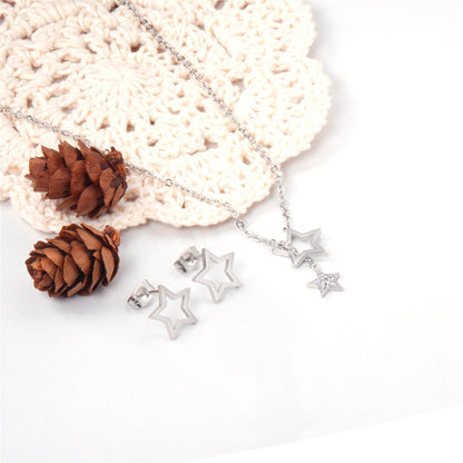 Clear Cubic Zirconia and Silver-Plated Star Stud Earrings and Lariat Necklace, silver stud earrings for women, lifestyle look
