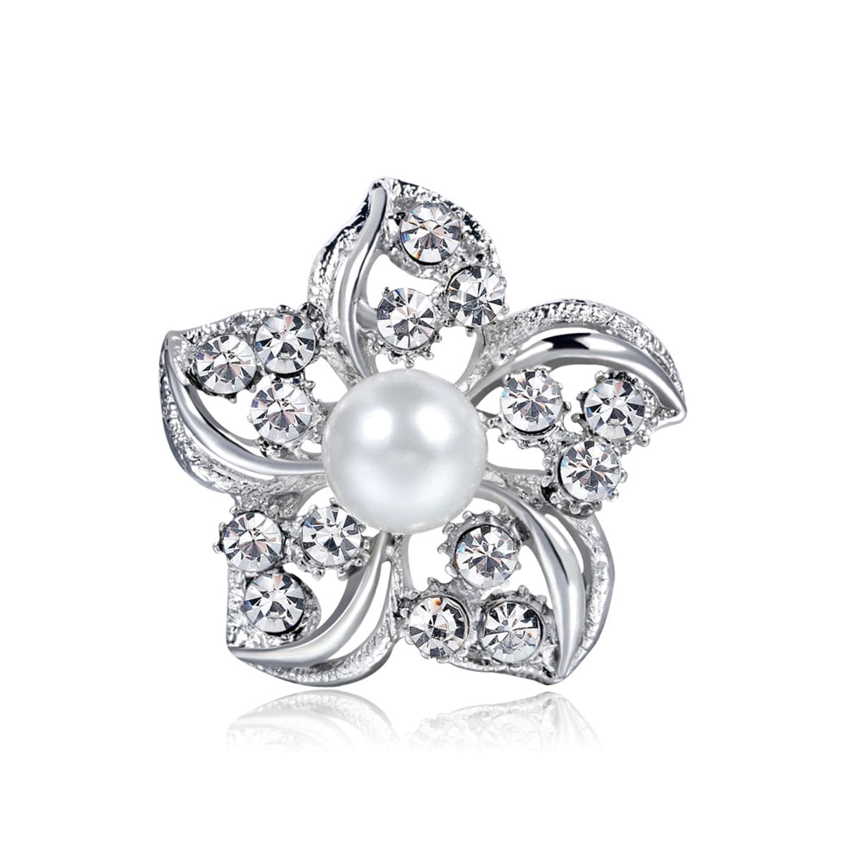 Cubic Zirconia & Pearl Silver-Plated Blossom Brooch