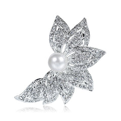 Cubic Zirconia & Silver-Plated Petal Brooch