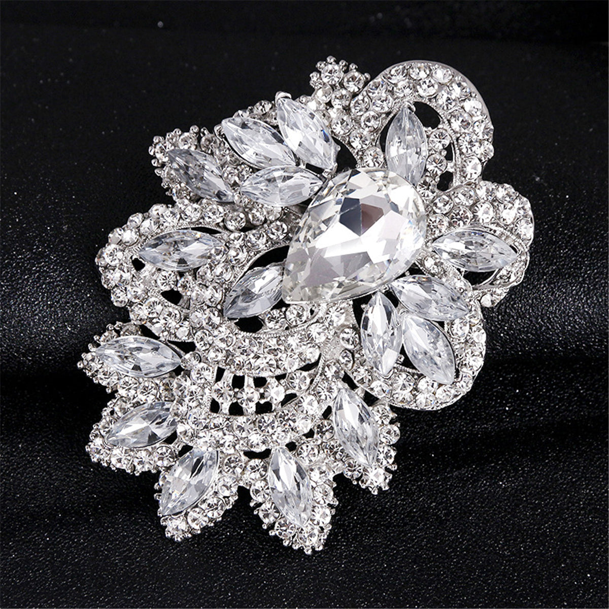 Crystal and Cubic Zirconia Rattan Brooch, brooch pin, botanical inspired, side view