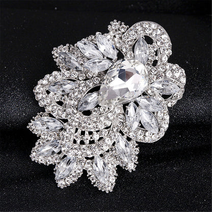 Crystal and Cubic Zirconia Rattan Brooch, brooch pin, botanical inspired, side view