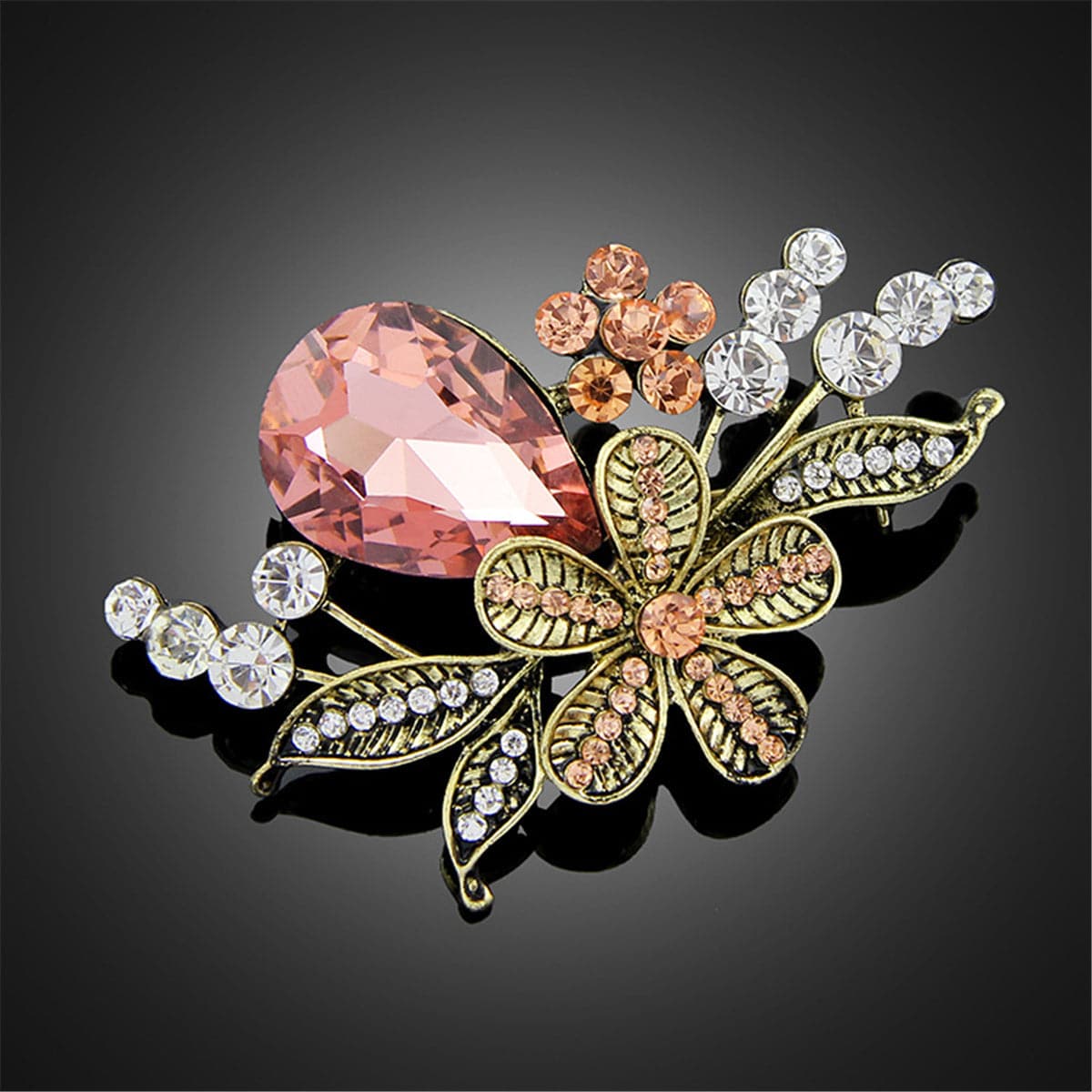 Pink Crystal & Cubic Zirconia Flower Brooch