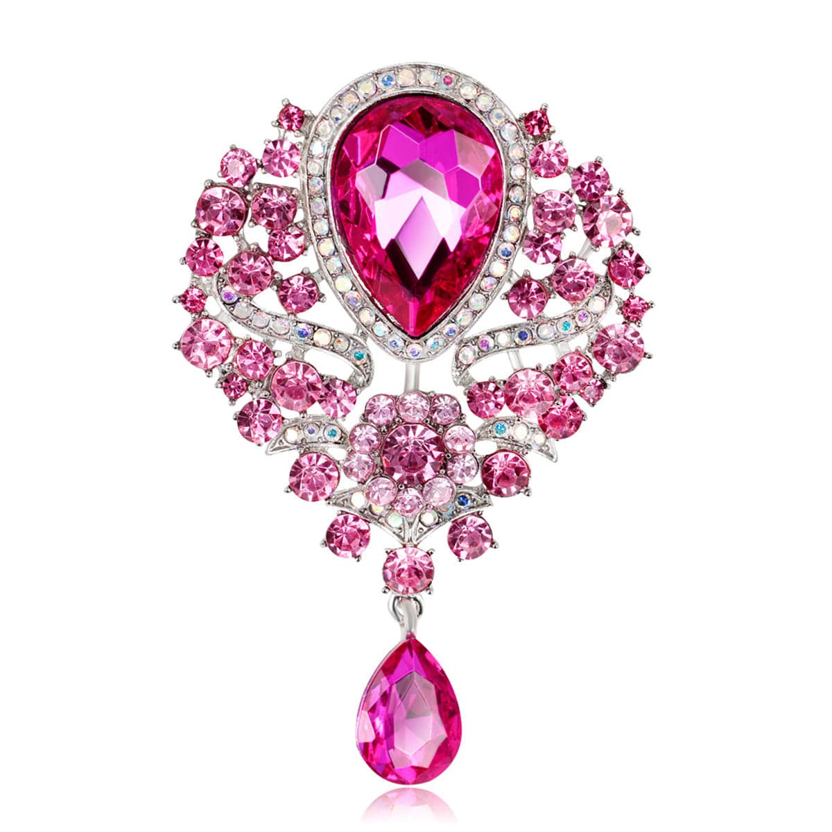 Rose Crystal and Cubic Zirconia Botany Brooch, brooch pin, botanical inspired, front view