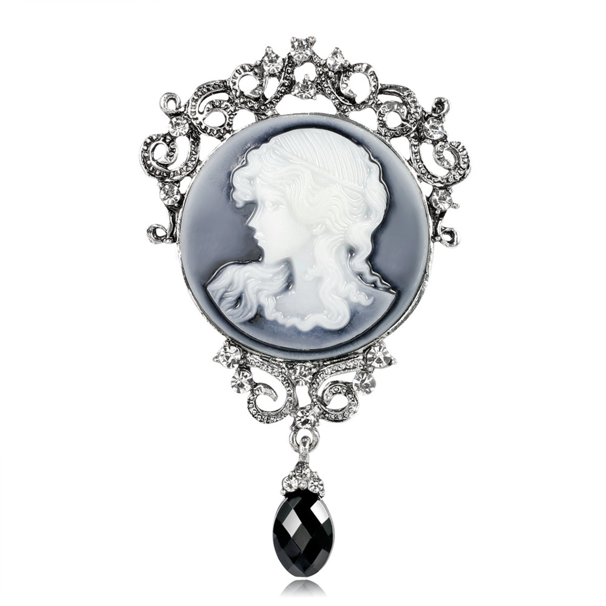 Cubic Zirconia and Crystal Rilievo Lady Brooch, brooch pin, botanical inspired, front view