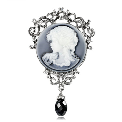Cubic Zirconia and Crystal Rilievo Lady Brooch, brooch pin, botanical inspired, front view