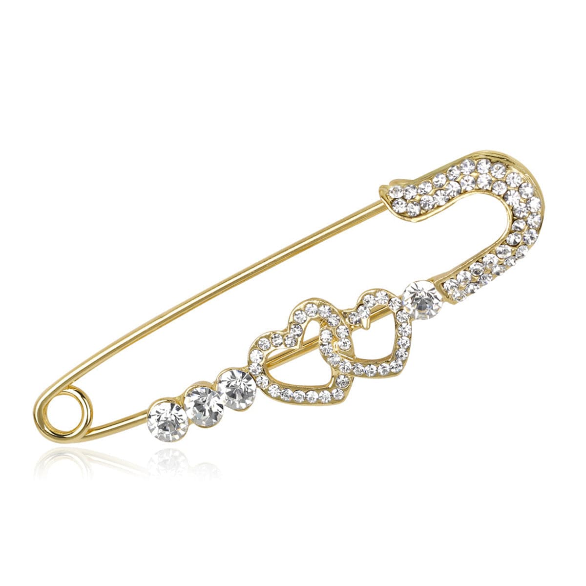 Cubic Zirconia & 18K Gold-Plated Open Heart Pin Brooch