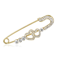 Cubic Zirconia & 18K Gold-Plated Open Heart Pin Brooch