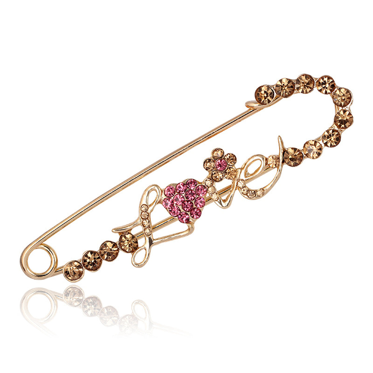 Cubic Zirconia & 18K Gold-Plated 'Love' Pin Brooch