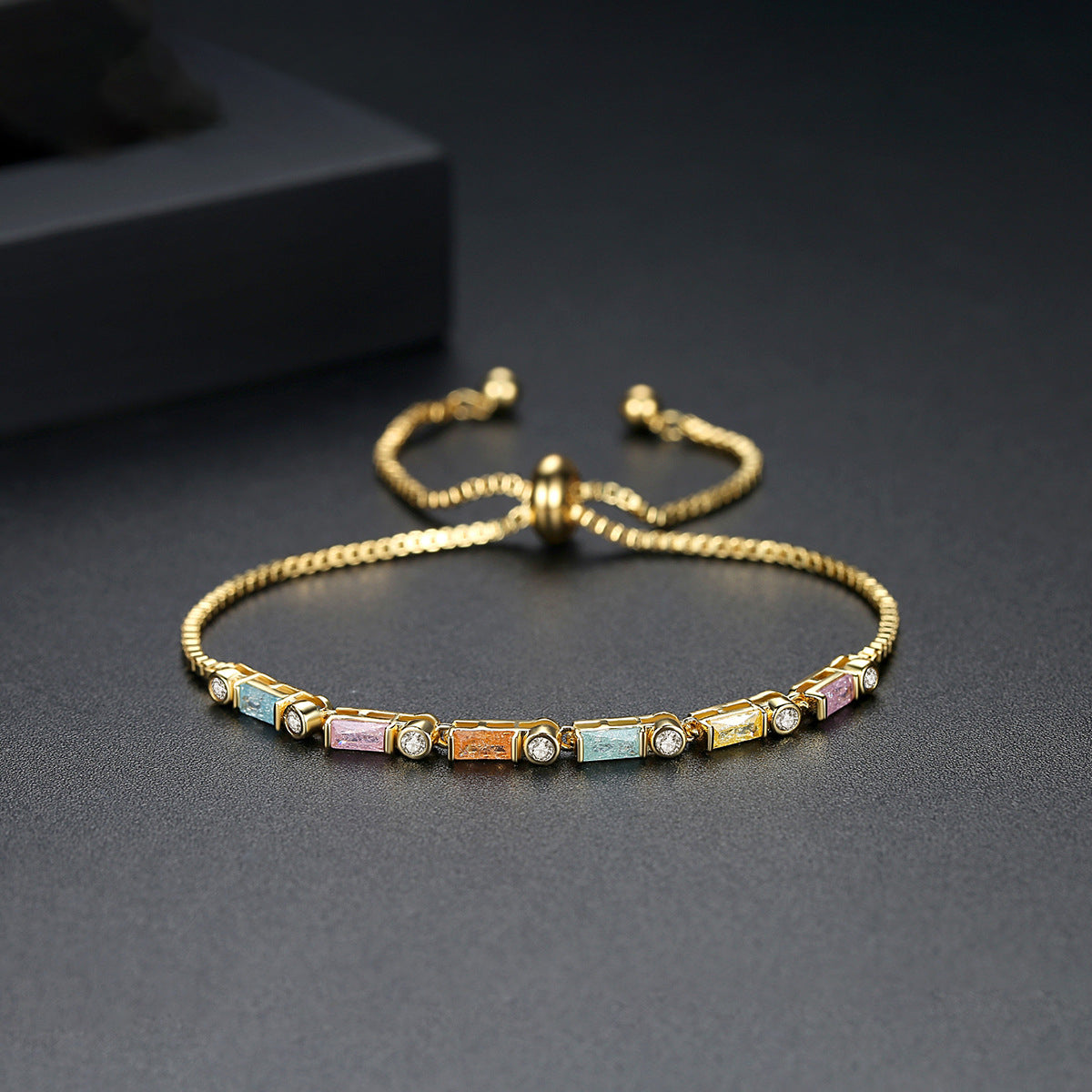 Crystal and Cubic Zirconia Adjustable Bracelet, bracelet for women, botanical inspired, front view