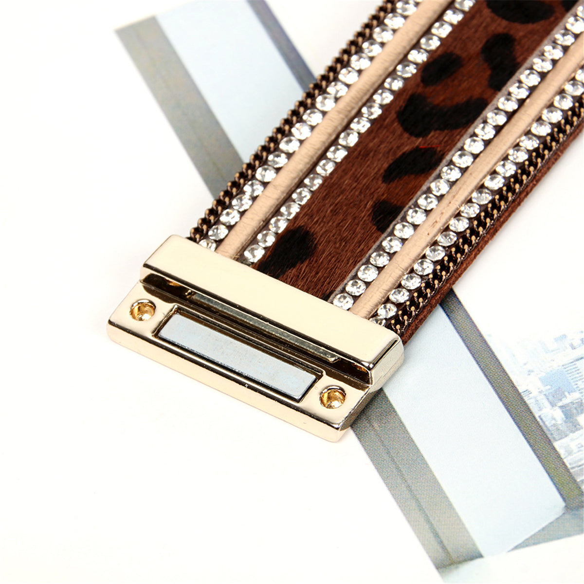 18K Gold-Plated & Cubic Zirconia Brown Leopard Bracelet