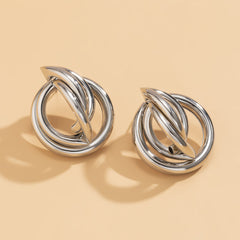 Silver-Plated Interlocking Rings Stud Earrings