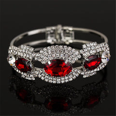 Red & Silver-Plated Oval Bangle