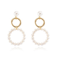 Imitation Pearl & Goldtone Linked Hoop Drop Earrings