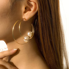 Pearl & 18K Gold-Plated Layered Hoop Earrings