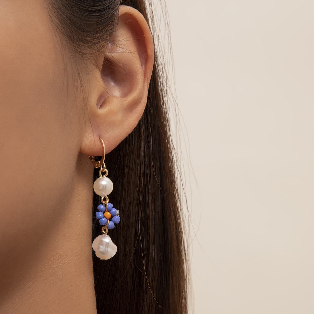 Blue Howlite & Pearl 18K Gold-Plated Drop Earrings