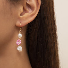 Pearl & Pink Howlite 18 Gold-Plated Flower Tiered Drop Earrings