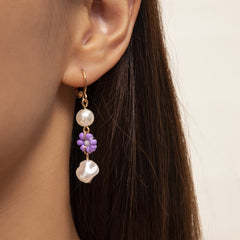 Purple Howlite & Pearl 18K Gold-Plated Drop Earrings