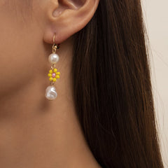 Yellow Howlite & Pearl 18K Gold-Plated Drop Earrings