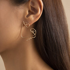 18K Gold-Plated Open Triangle Face Mismatching Stud Earring