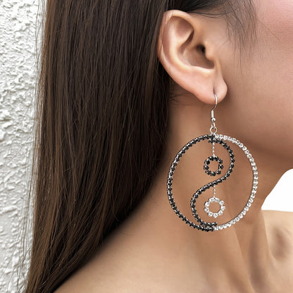 Cubic Zirconia and Silver-Plated Open Yin Yang Drop Earrings, silver drop earrings for women, lifestyle look