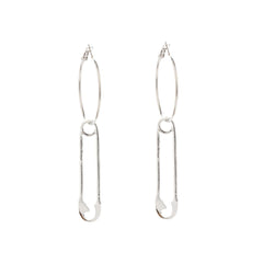 Silver-Plated Safety Pin Drop Earrings