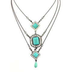 Turquoise & Cubic Zirconia Layered Pendant Necklace