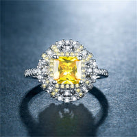 Yellow Princess Cut Cubic Zirconia & Platinum-Plated Ring