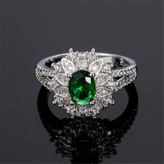 Green Crystal & cubic zirconia Oval Floral Ring - streetregion