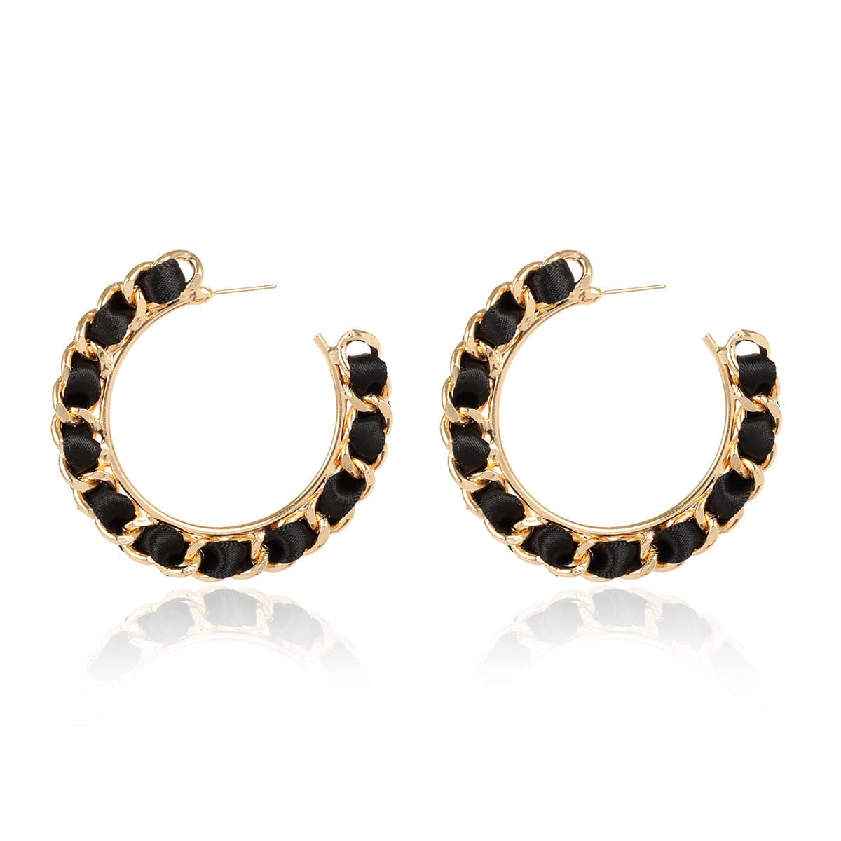 Black Velvet & 18K Gold-Plated Figaro Hoop Earrings