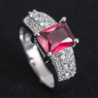 Red Crystal & Cubic Zirconia Princess Cut Pavé Ring