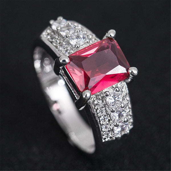 Red Crystal & Cubic Zirconia Princess Cut Pavé Ring