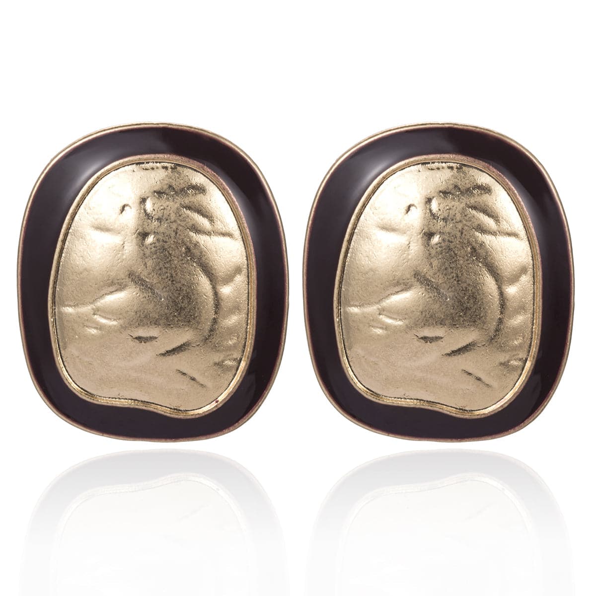 Enamel & 18K Gold-Plated Distressed Oval Stud Earrings