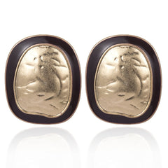 Enamel & 18K Gold-Plated Distressed Oval Stud Earrings