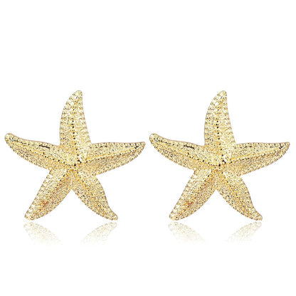 18K Gold-Plated Starfish Drop Earrings, gold stud earrings for women, elegant gift for her, detail close-up