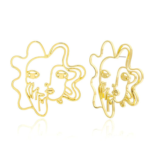 18K Gold-Plated Woman Filigree Drop Earrings, gold stud earrings for women, dainty minimalist design, front view