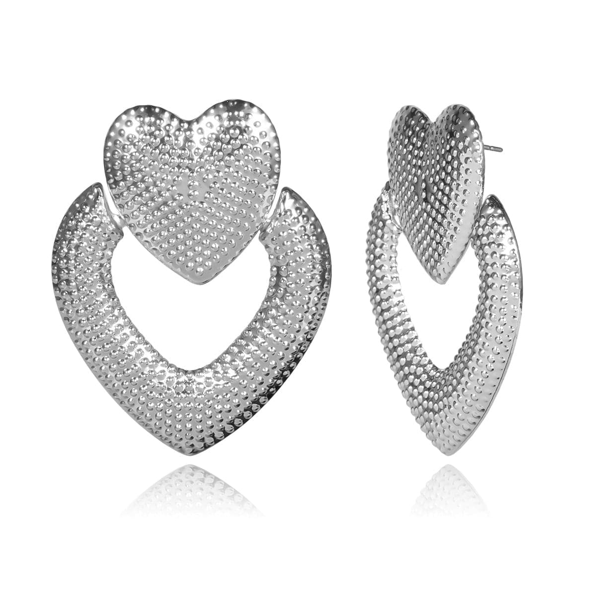 Silver-Plated Textured Open-Heart Drop Earrings, silver drop earrings for women, vintage-inspired design, side view