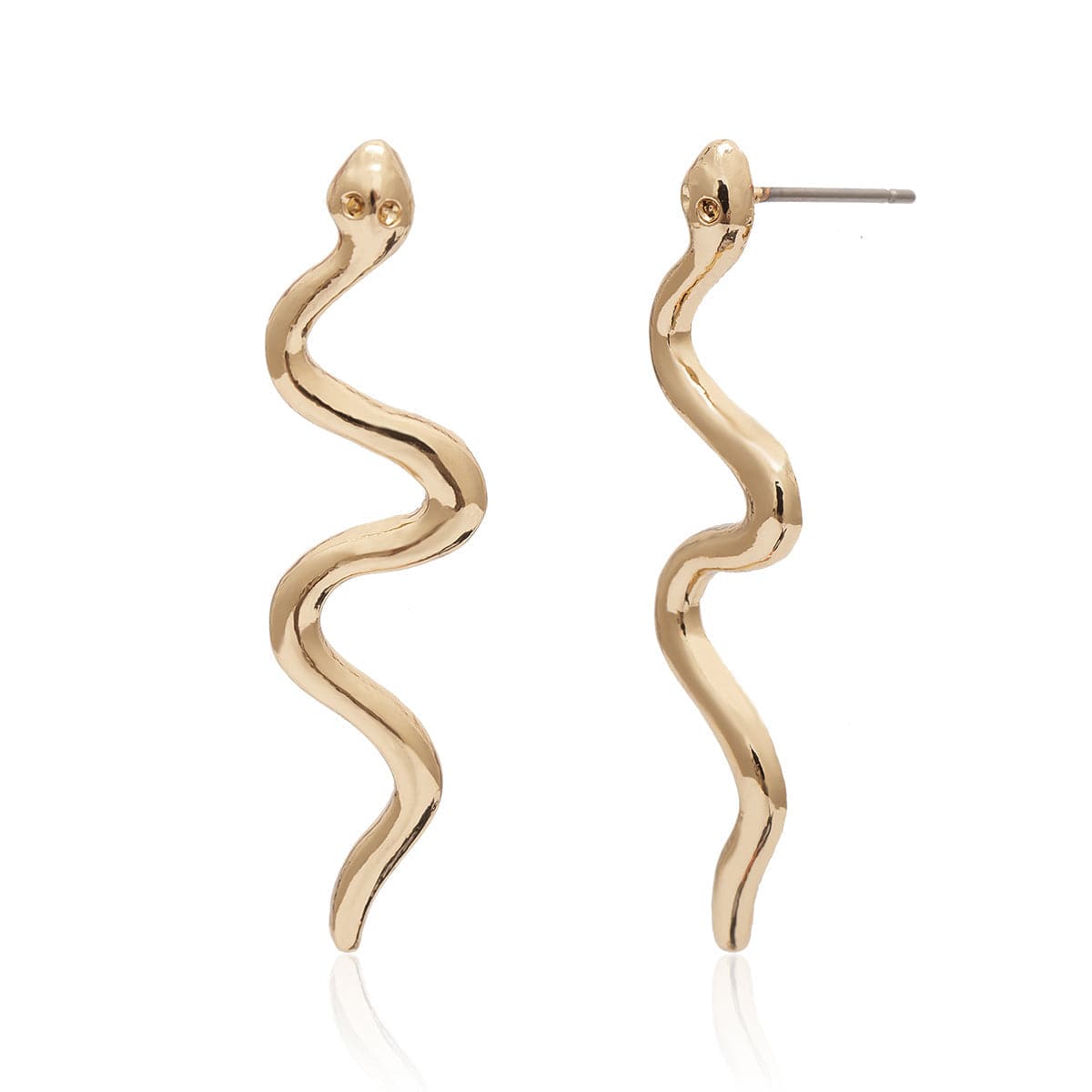 18K Gold-Plated Snake Stud Earrings, gold drop earrings for women, vintage-inspired design, detail close-up