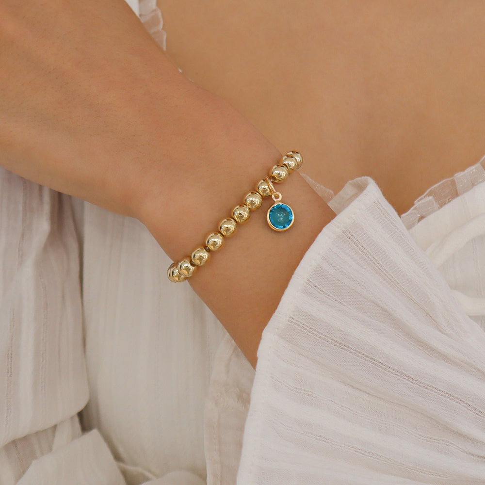 Blue Crystal & 18K Gold-Plated Beaded Stretch Bracelet