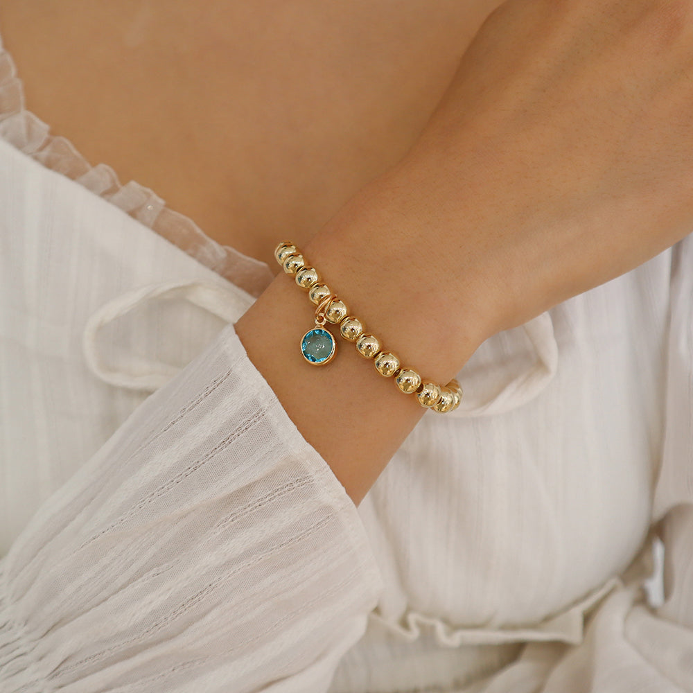 Light Blue Crystal & 18K Gold-Plated Beaded Stretch Bracelet