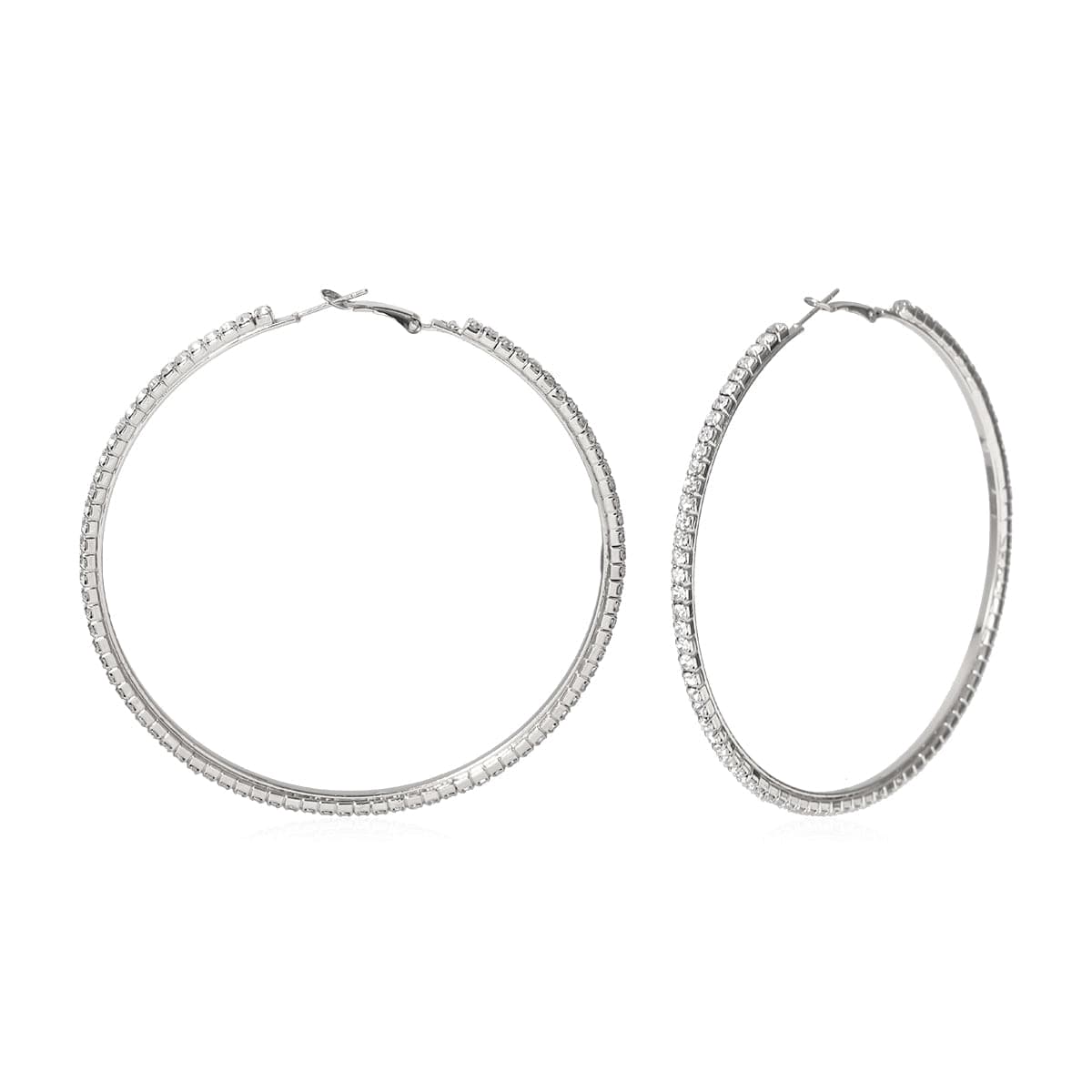 Cubic Zirconia and Silver-Plated Hoop Earrings, silver hoop earrings for women, dainty minimalist design, side view