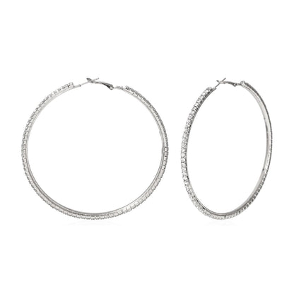 Cubic Zirconia and Silver-Plated Hoop Earrings, silver hoop earrings for women, dainty minimalist design, side view