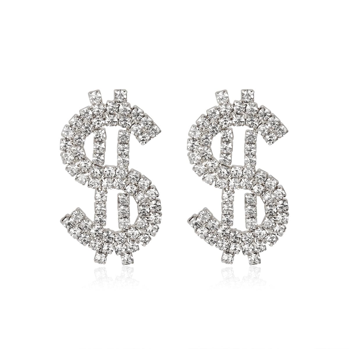 Cubic Zirconia & Silver-Plated Dollar Sign Drop Earrings
