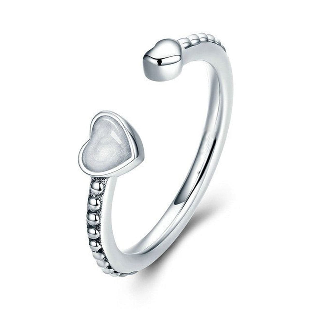 Enamel & Silver-Plated Heart Shape Open Ring