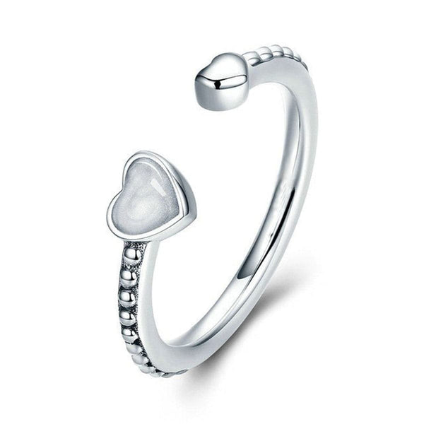 Enamel & Silvertone Heart Shape Open Ring