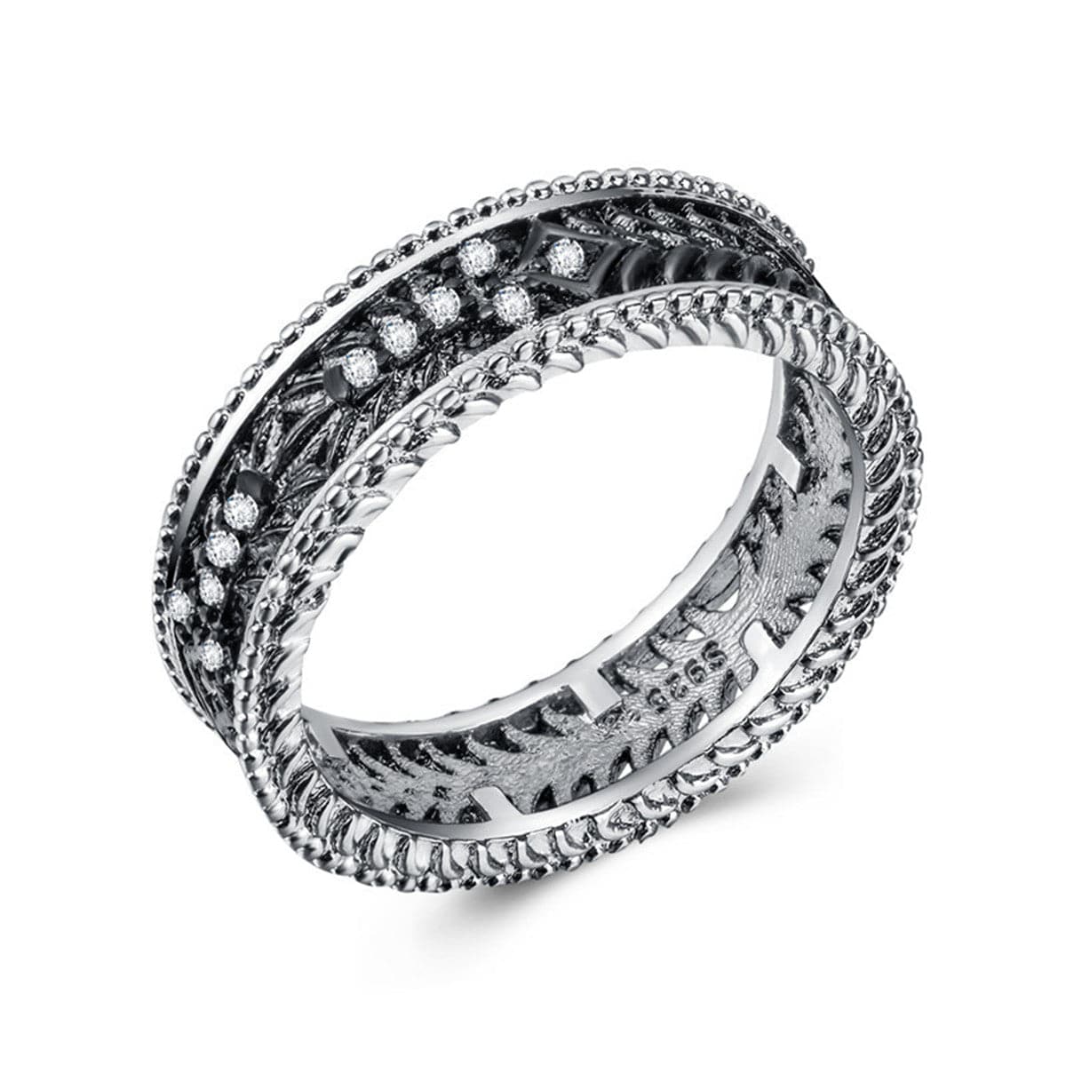 Cubic Zirconia and Two Tone Openwork Band, statement rings for women, vintage-inspired design, front view